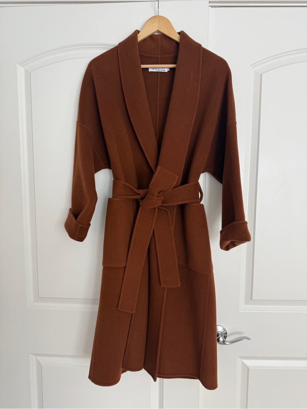 Quaint Dion 80% Wool 20% Cashmere Brown Belted Robe Coat Size 38